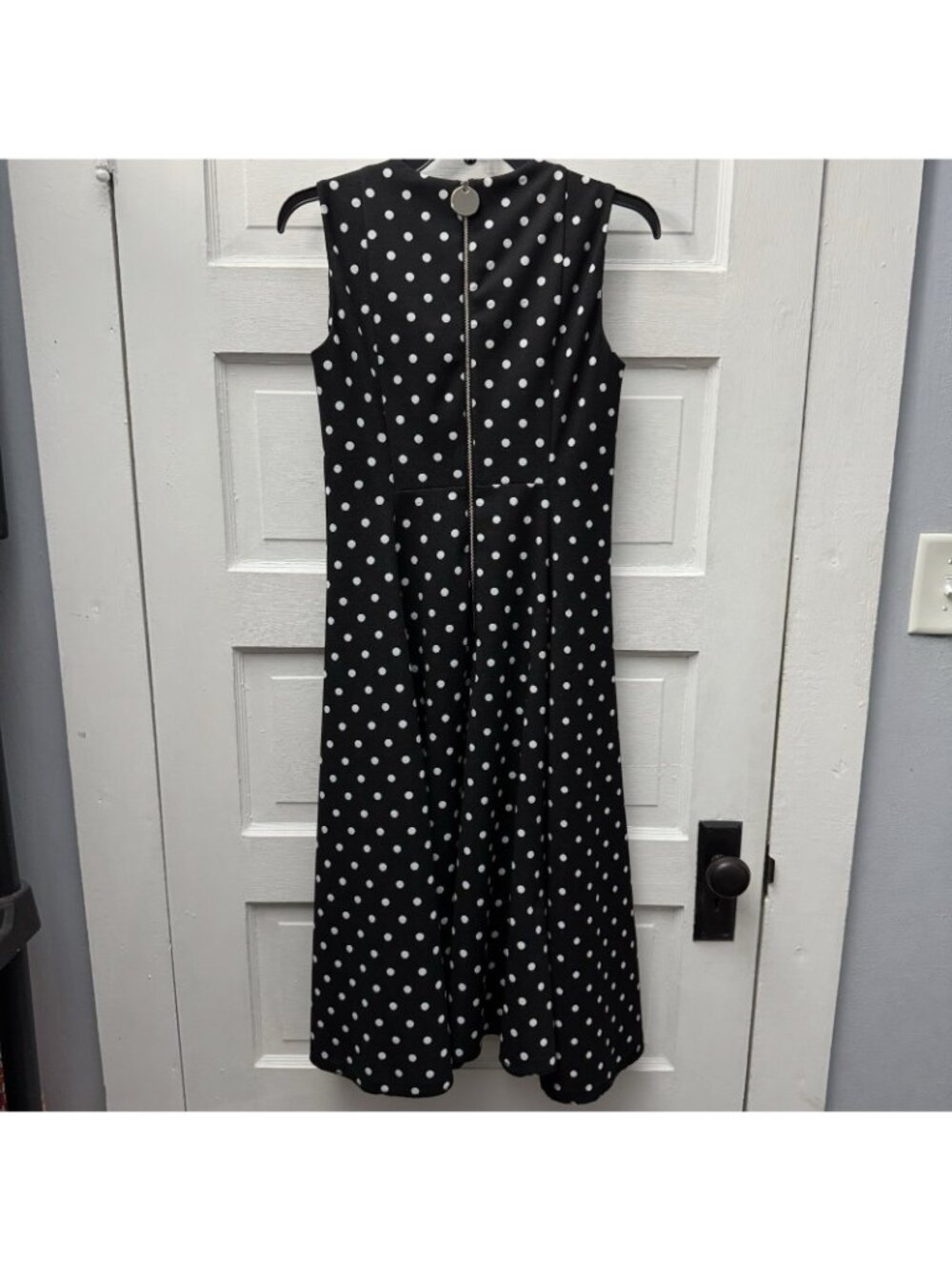 Calvin Klein Black White Polka Dot Fit & Flare Midi Dress Size 4 - Picture 5 of 11